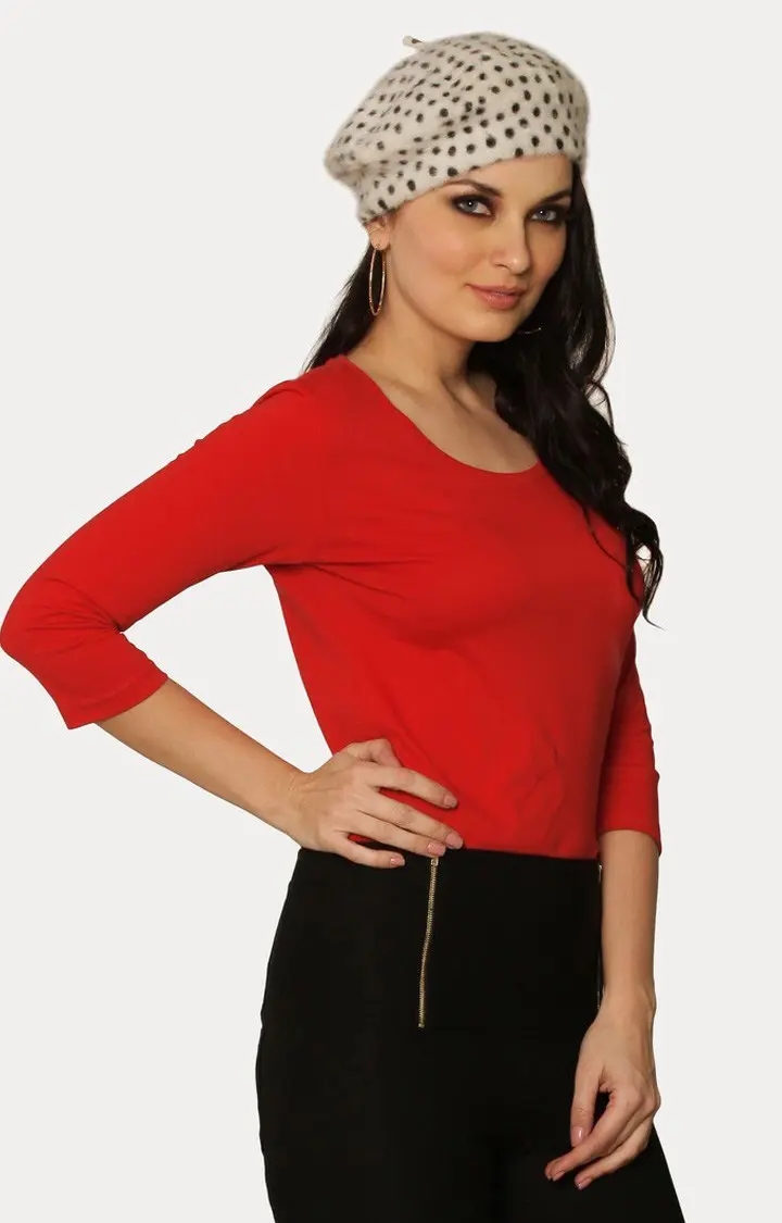 MISS CHASE | Women's Red Viscose SolidCasualwear Regular T-Shirts
