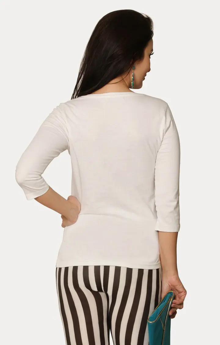 Women's White Viscose SolidCasualwear Regular T-Shirts