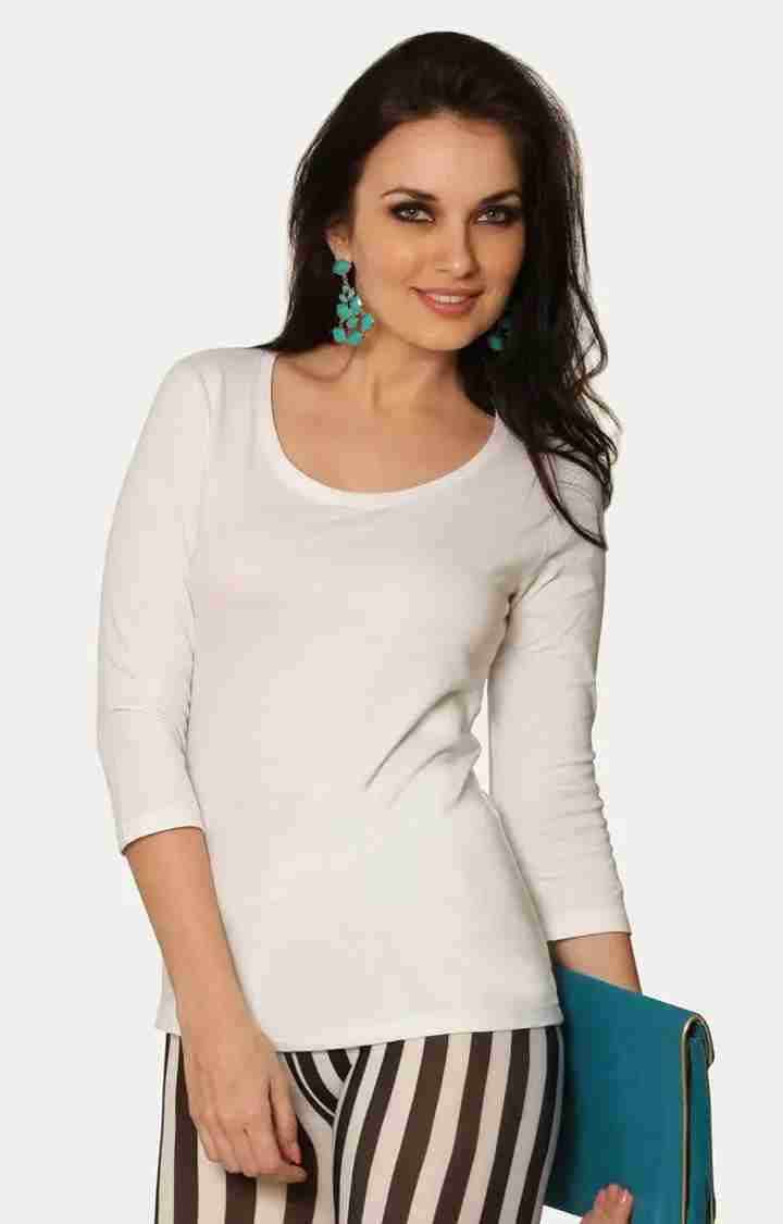 Women's White Viscose SolidCasualwear Regular T-Shirts