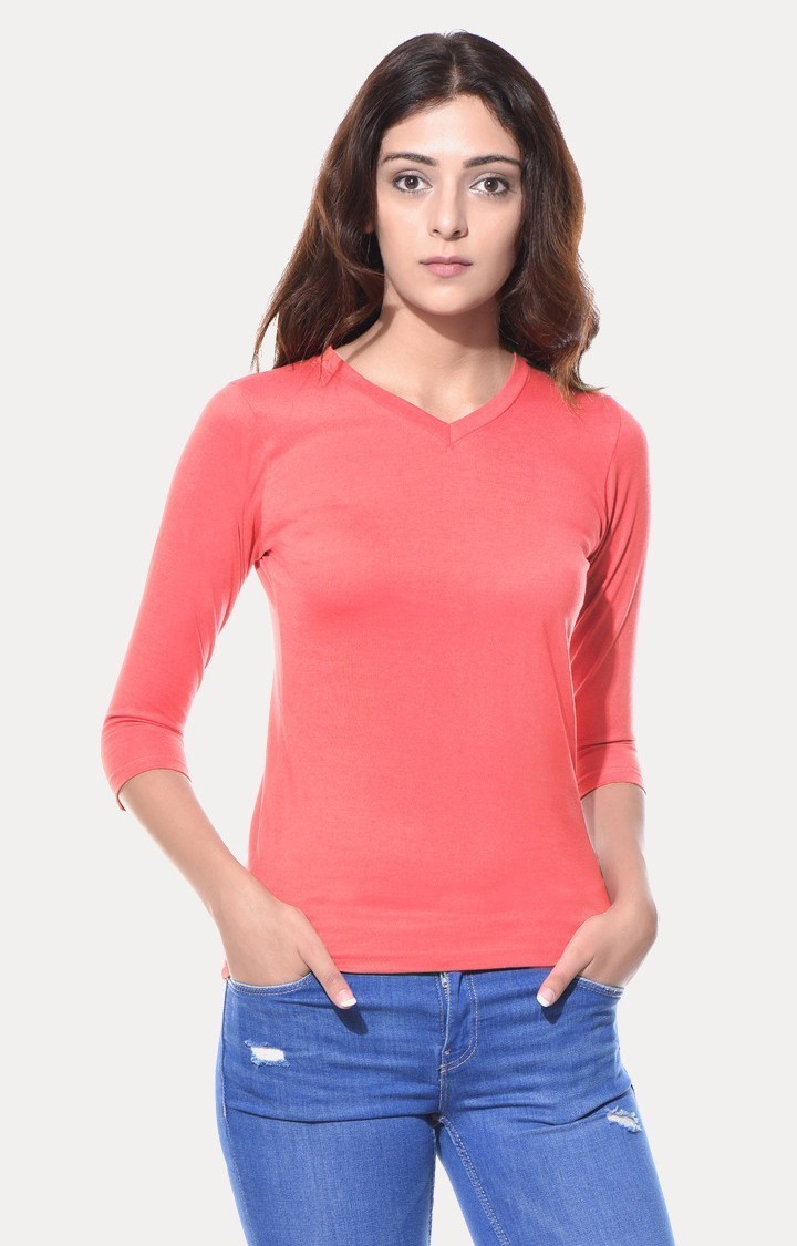 MISS CHASE | Women's Pink Viscose SolidCasualwear Regular T-Shirts