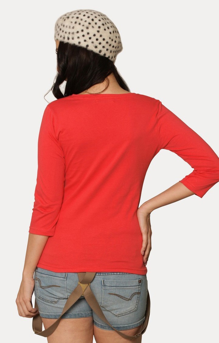 Women's Orange Viscose SolidCasualwear Regular T-Shirts