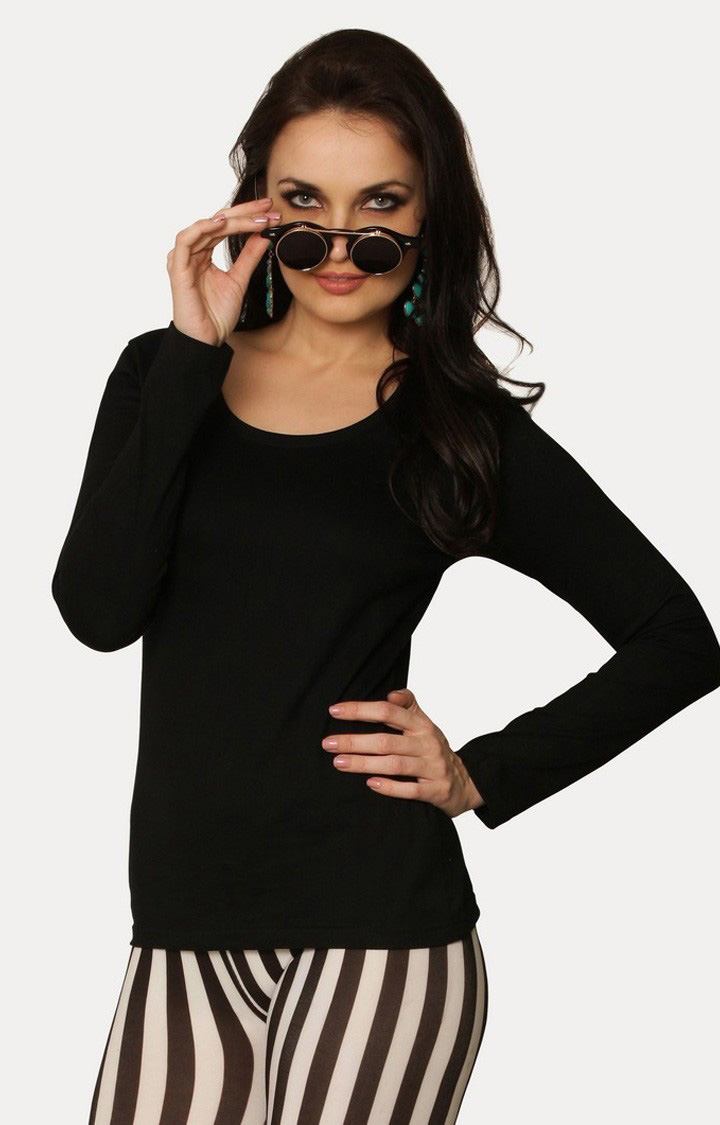 Women's Black Viscose SolidCasualwear Regular T-Shirts