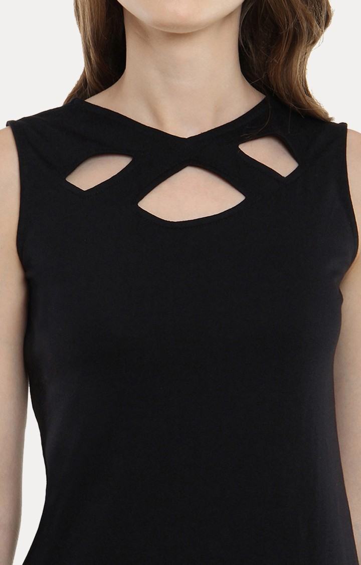 Women's Black Cotton SolidEveningwear Sheath Dress