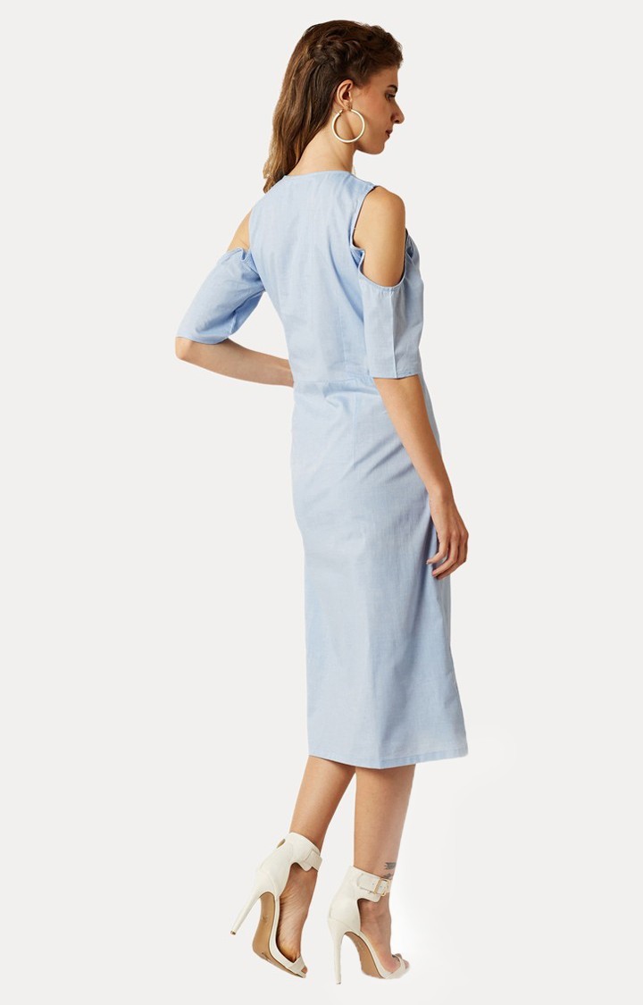 Women's Blue Cotton SolidCasualwear Skater Dress