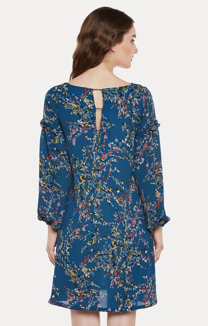 Women's Blue Polyester FloralCasualwear Shift Dress