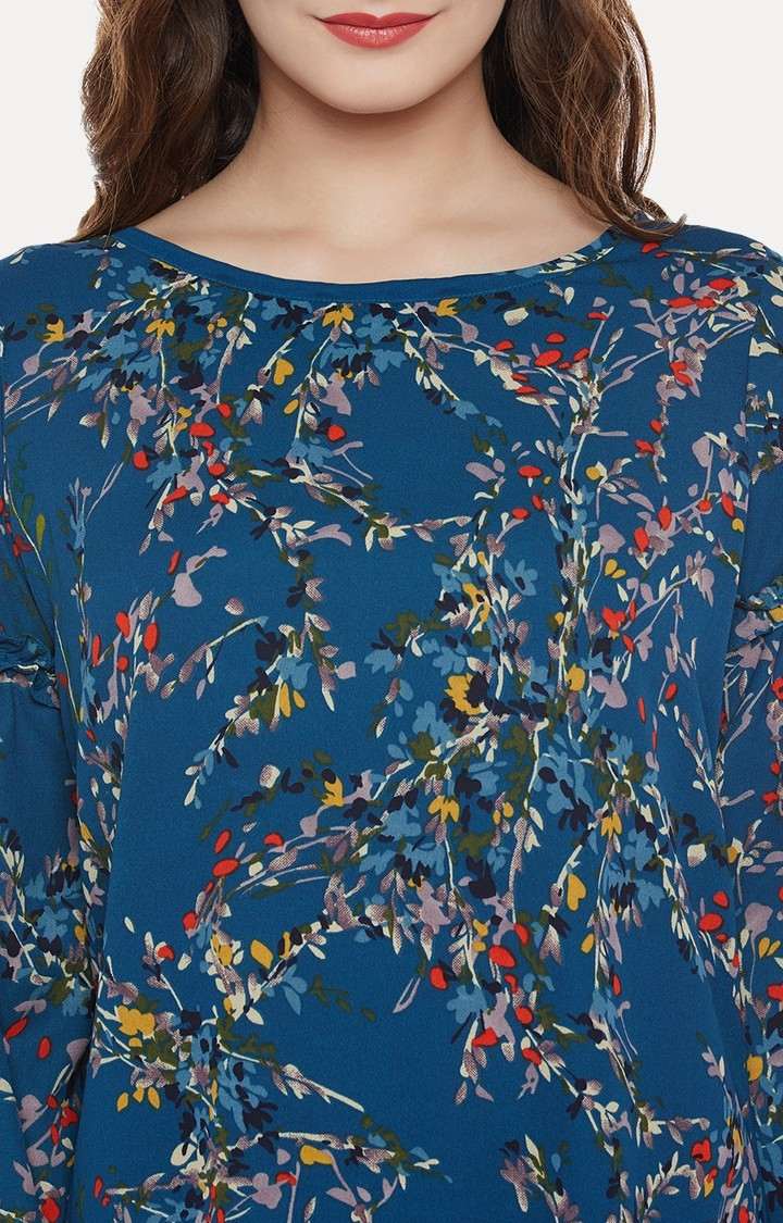 Women's Blue Polyester FloralCasualwear Shift Dress