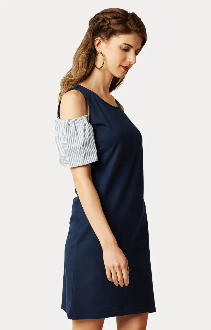 Women's Blue Cotton SolidCasualwear Shift Dress