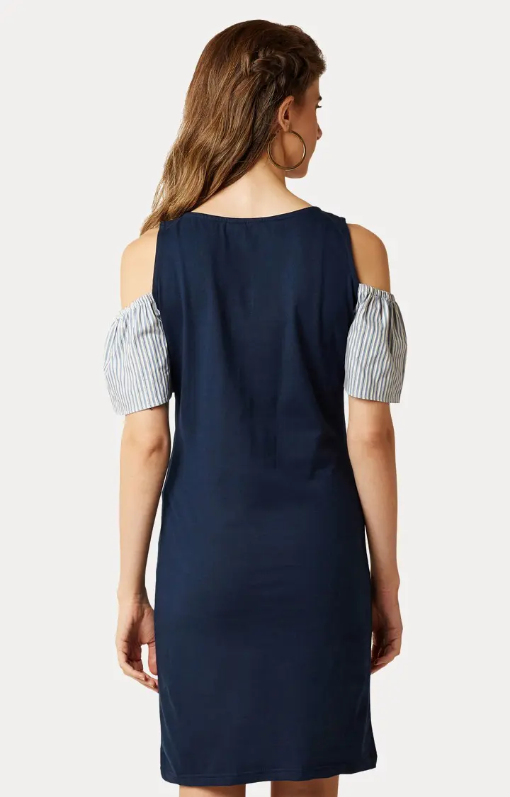 Women's Blue Cotton SolidCasualwear Shift Dress