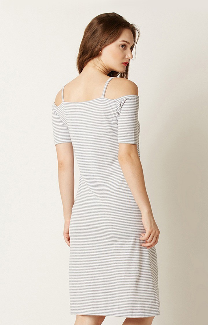 Women's Grey Cotton StripedCasualwear Shift Dress