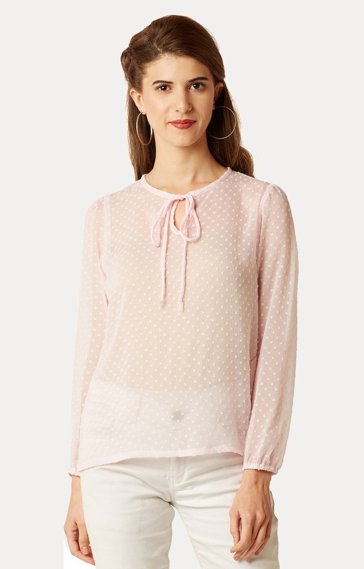 MISS CHASE | Women's Pink Chiffon SolidCasualwear Tops