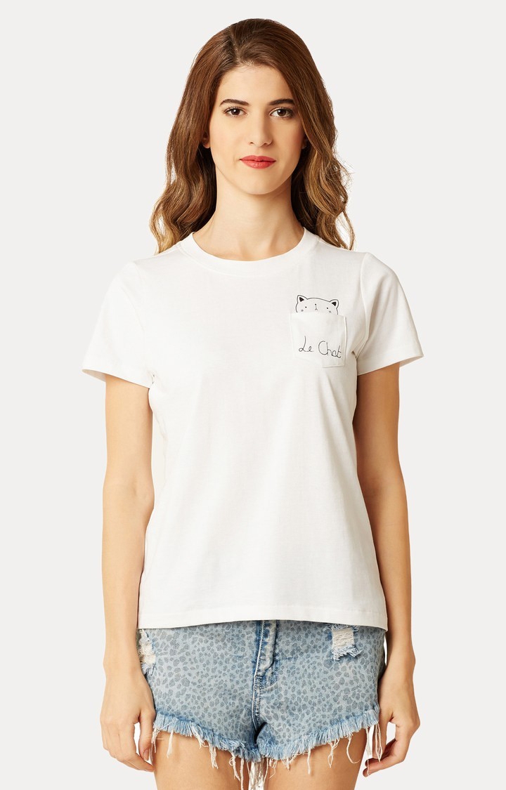 MISS CHASE | Women's White Printed Regular T-Shirts