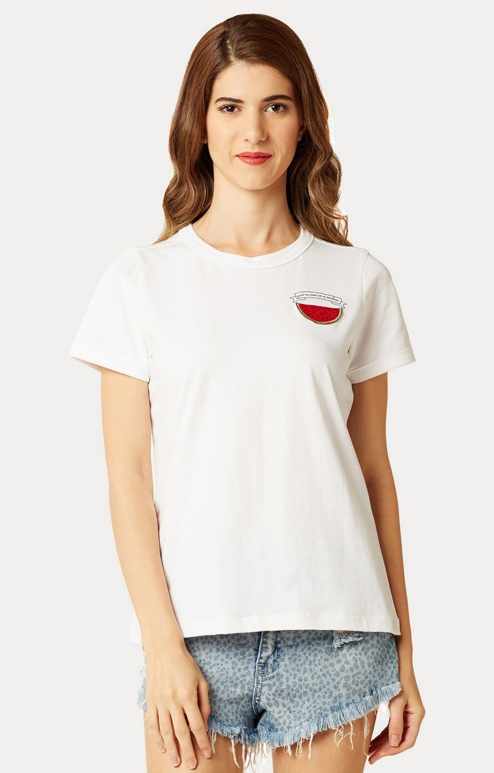 Women's White Solid Regular T-Shirts