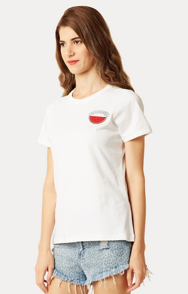 Women's White Cotton SolidCasualwear Regular T-Shirts