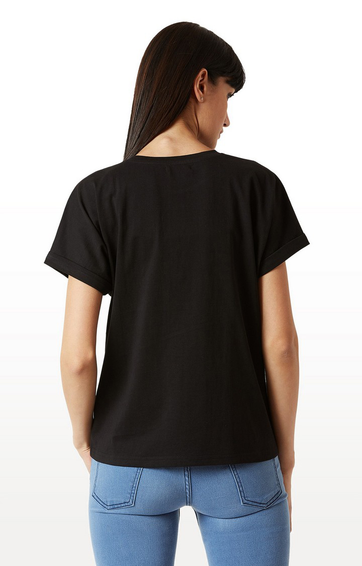 Women's Black Cotton SolidCasualwear Regular T-Shirts