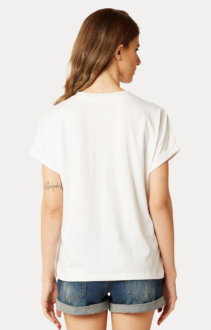 Women's White Cotton PrintedCasualwear Regular T-Shirts