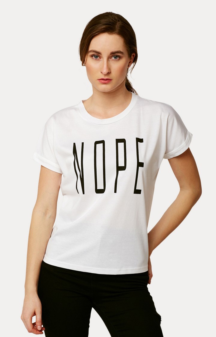 Women's White Printed Regular T-Shirts
