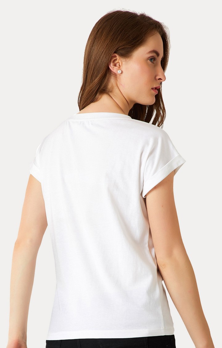 Women's White Cotton SolidCasualwear Regular T-Shirts