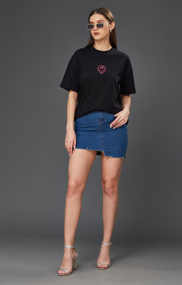 Women's Black Cotton  T-Shirts
