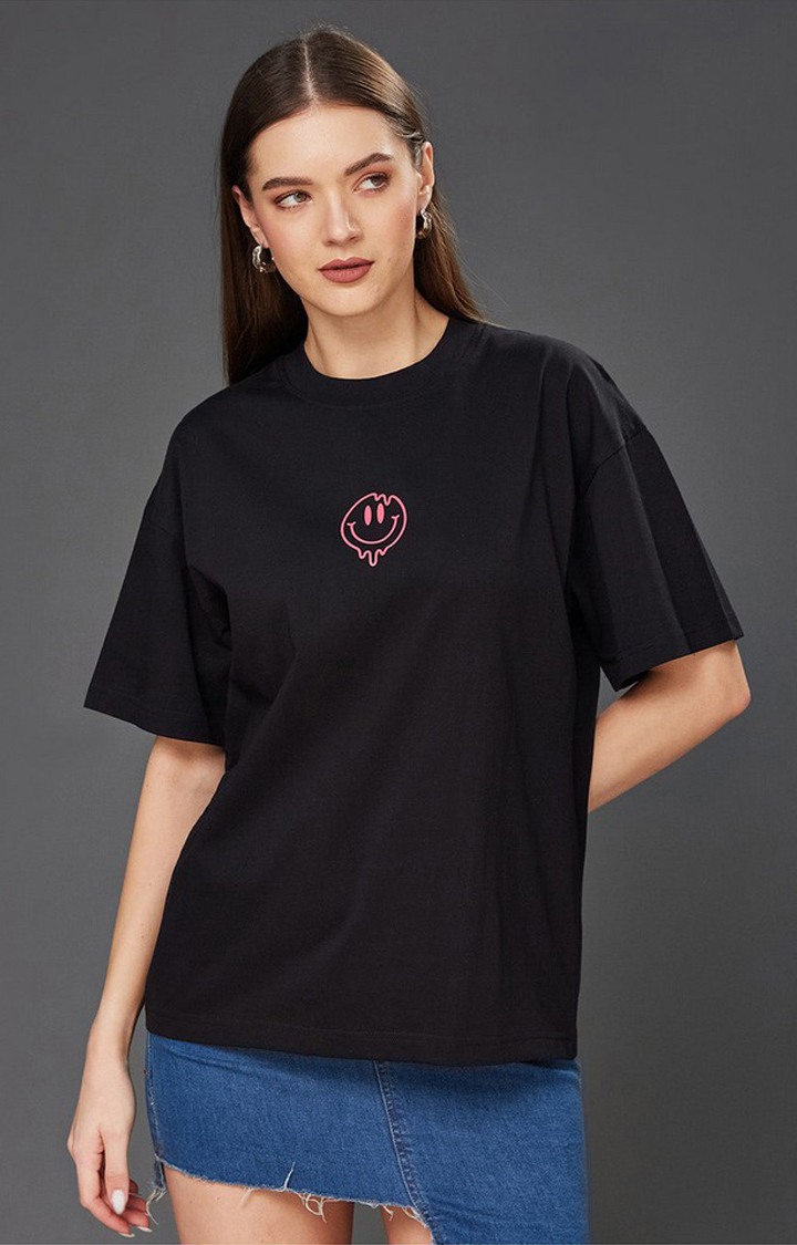 Women's Black Cotton  T-Shirts