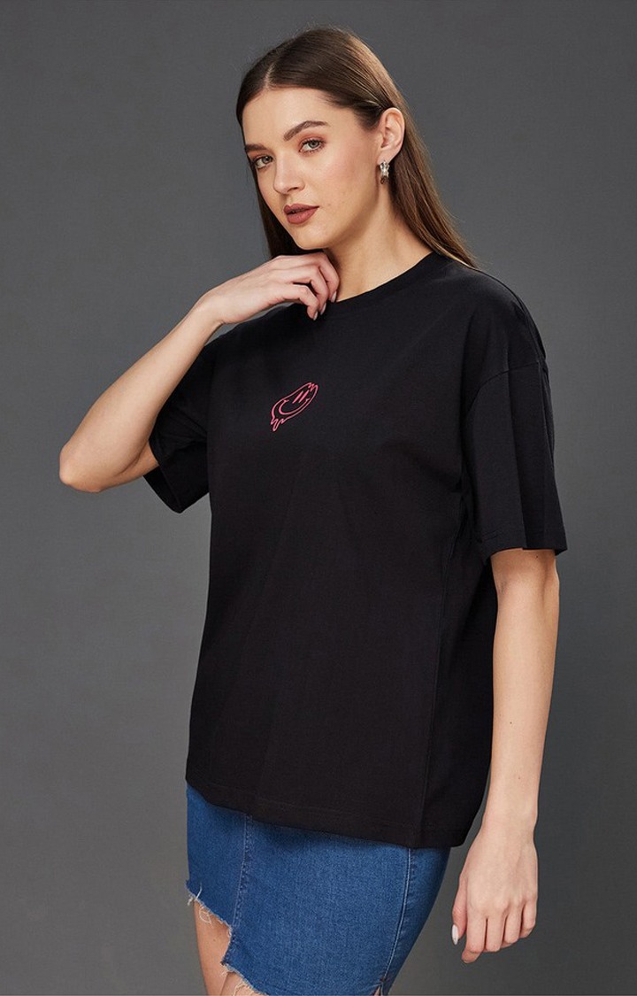 Women's Black Cotton  T-Shirts