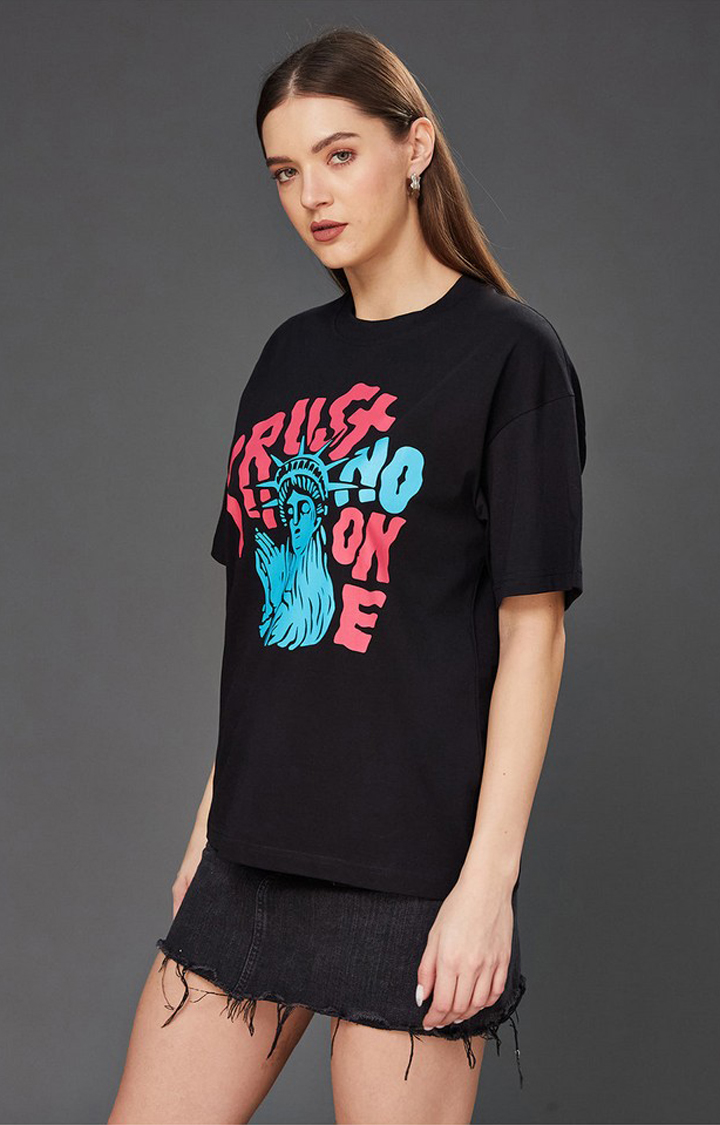 Women's Black Cotton  T-Shirts