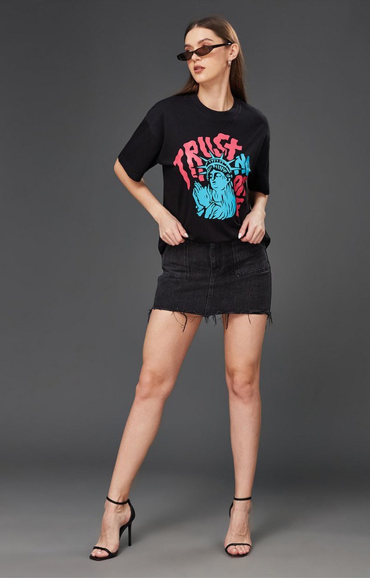 Women's Black Cotton  T-Shirts