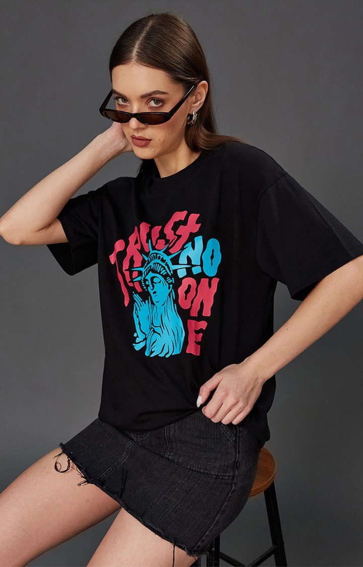 Women's Black Cotton  T-Shirts