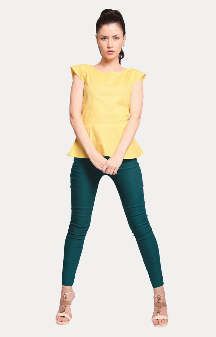 Women's Green Solid Jeggings