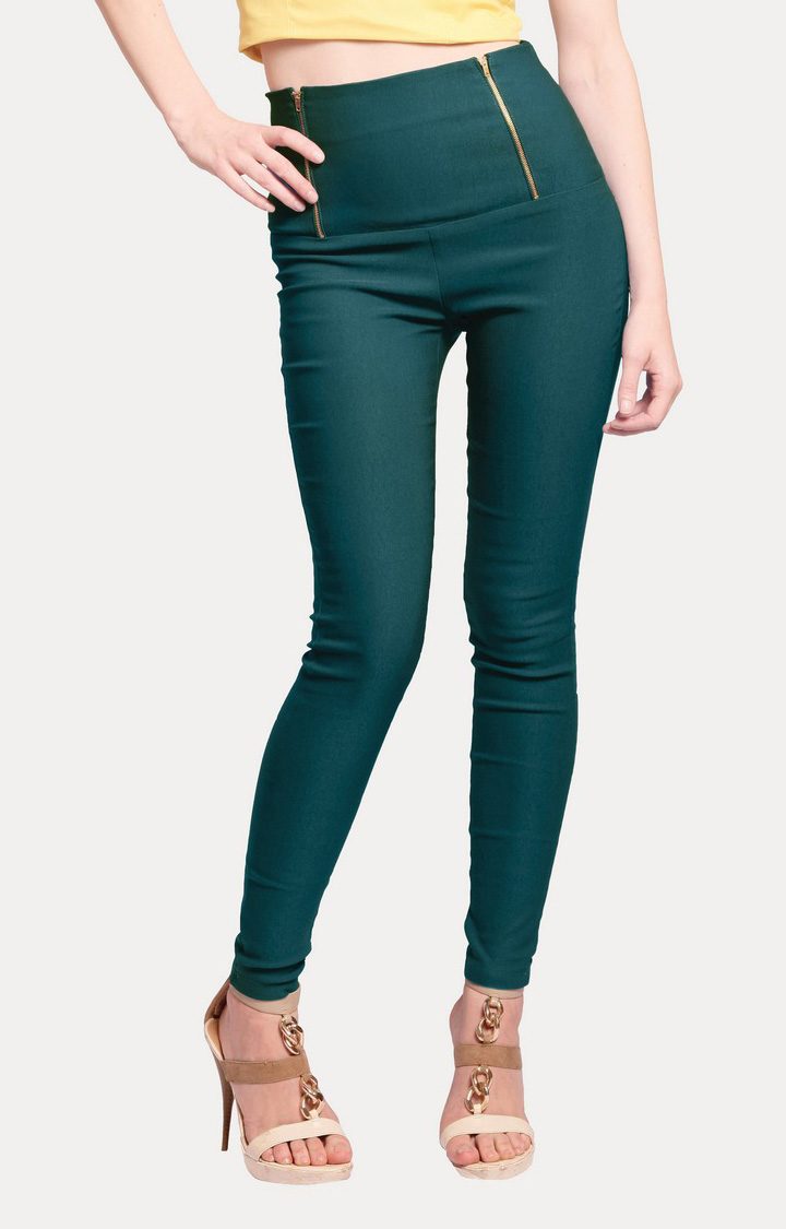 MISS CHASE | Women's Green Solid Jeggings