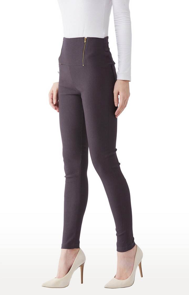 Women's Grey Solid Jeggings