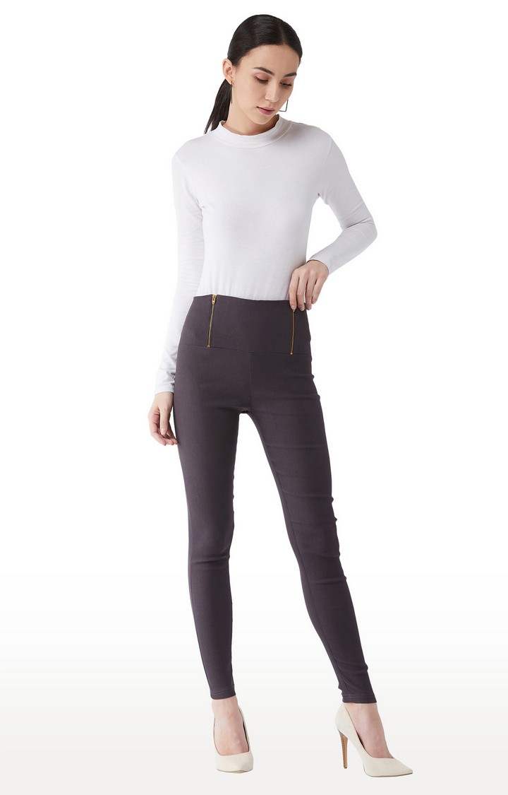 Women's Grey Solid Jeggings