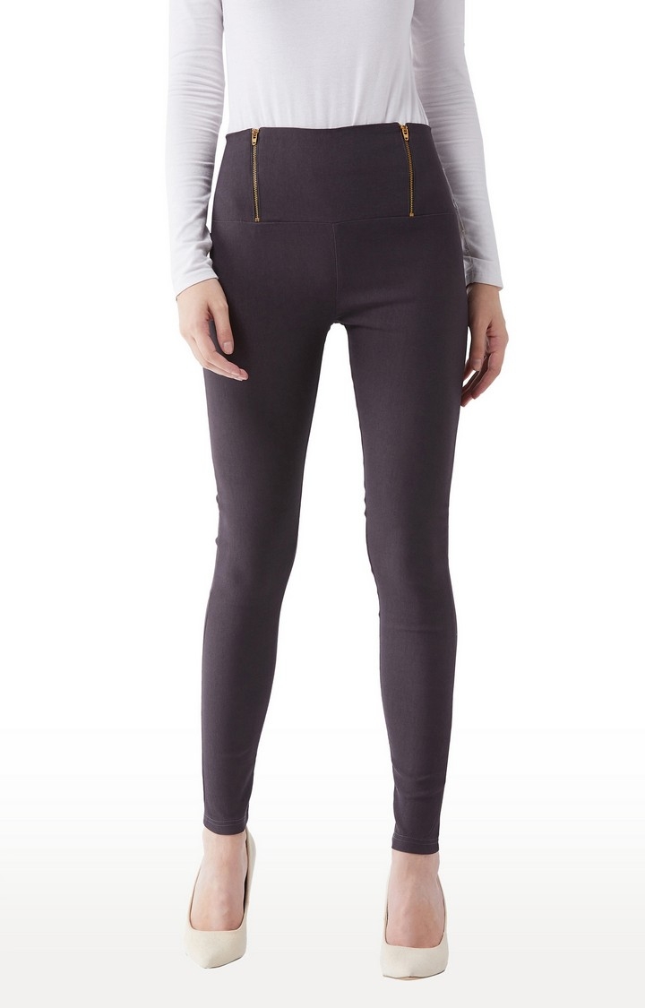MISS CHASE | Women's Grey Solid Jeggings