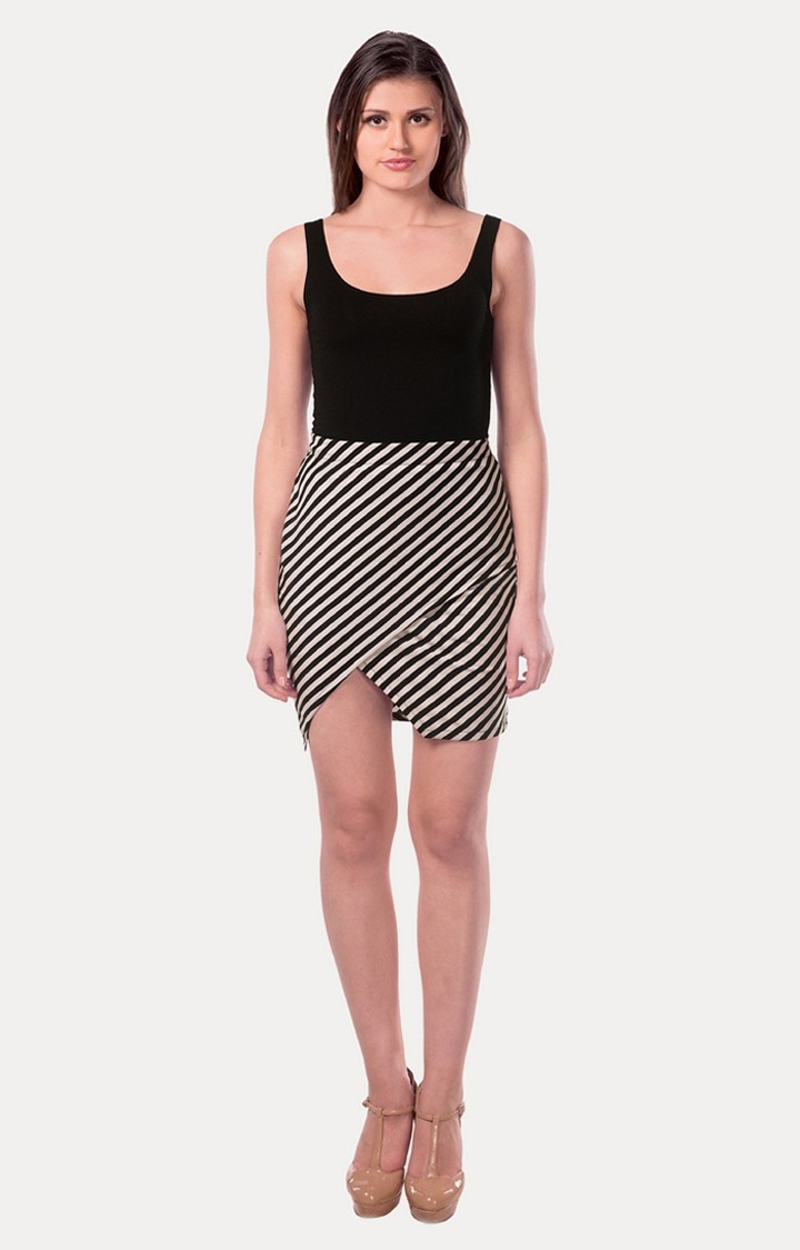 Women's Black Striped Asymmetric Skirt