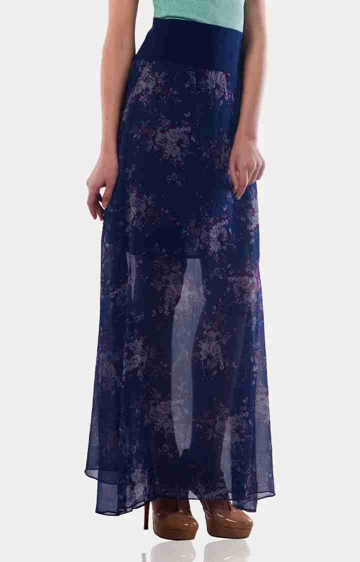Women's Blue Printed Straight Skirt