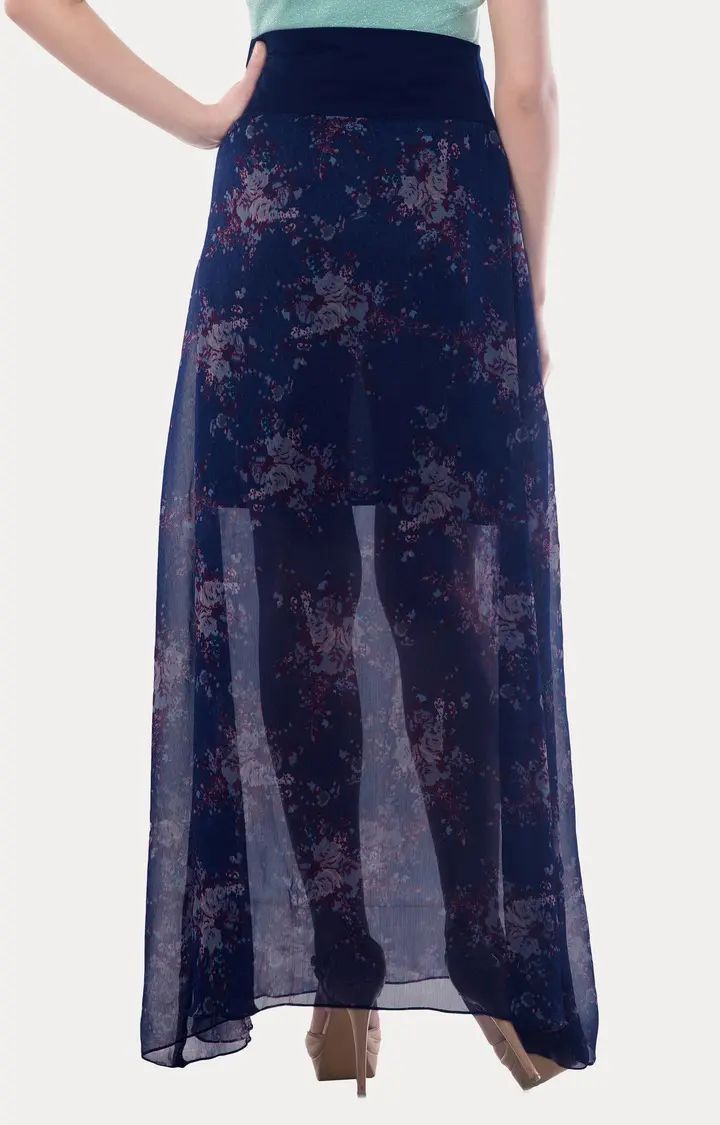 Women's Blue Printed Straight Skirt