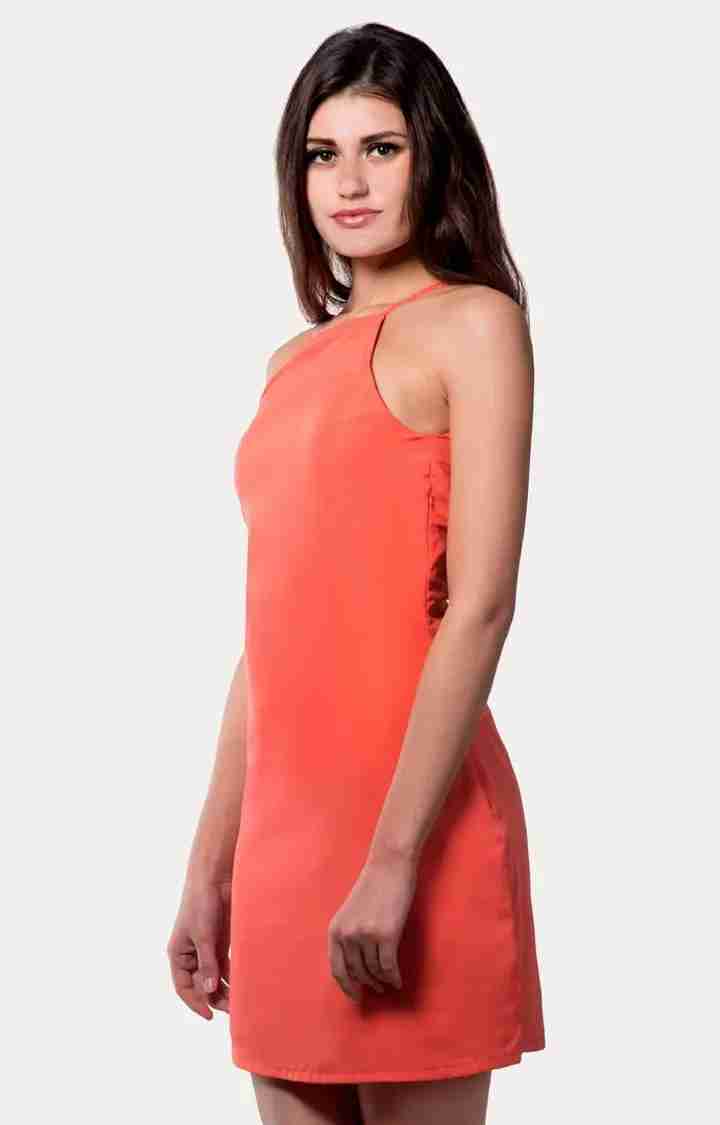 Women's Orange Crepe SolidEveningwear Sheath Dress