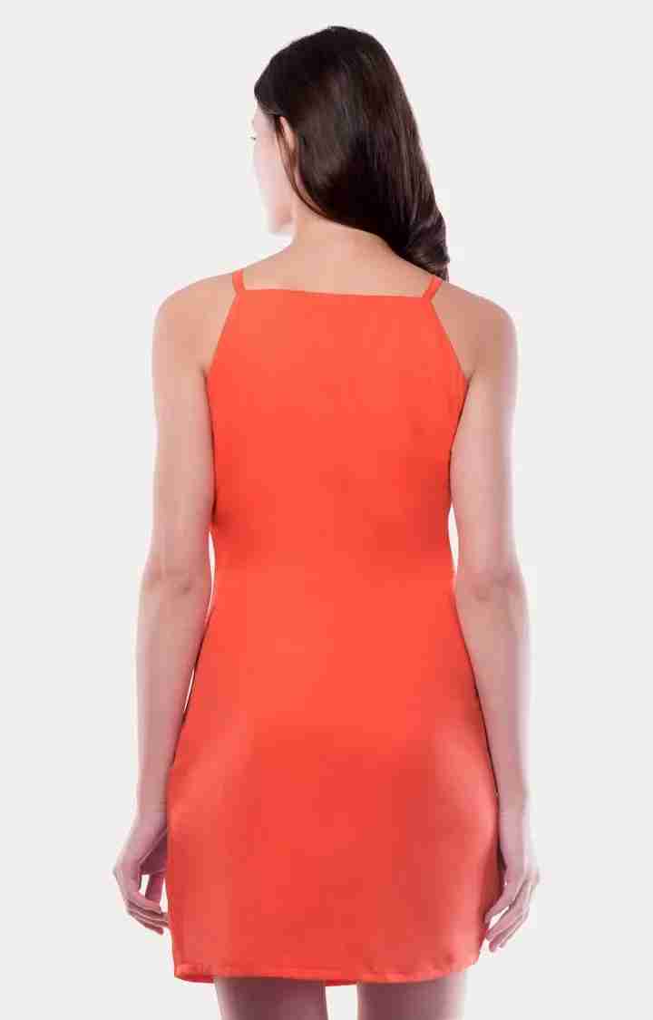 Women's Orange Crepe SolidEveningwear Sheath Dress