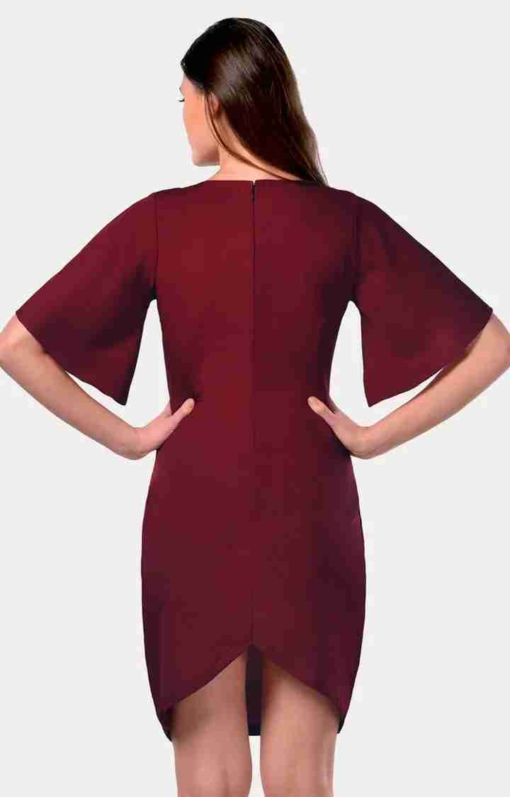 Women's Red Crepe SolidCasualwear Shift Dress
