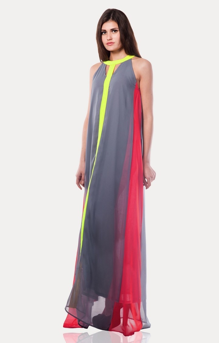 Women's Multi Cotton ColourblockEveningwear Maxi Dress
