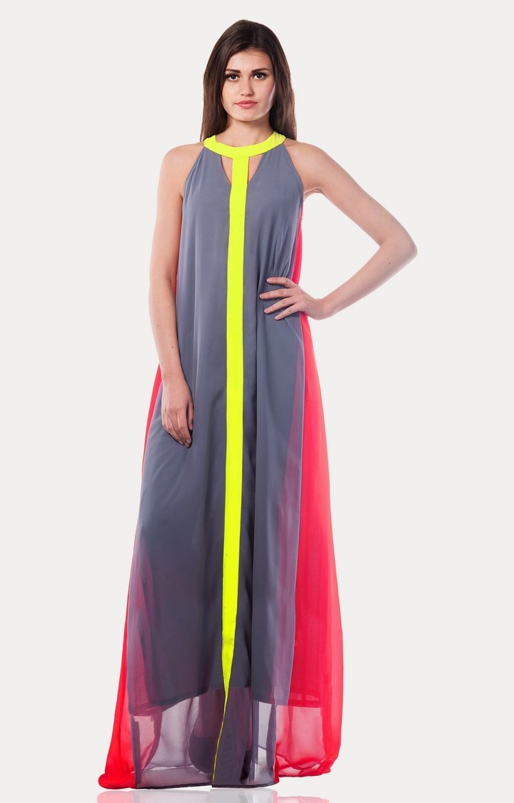 MISS CHASE | Women's Multi Cotton ColourblockEveningwear Maxi Dress