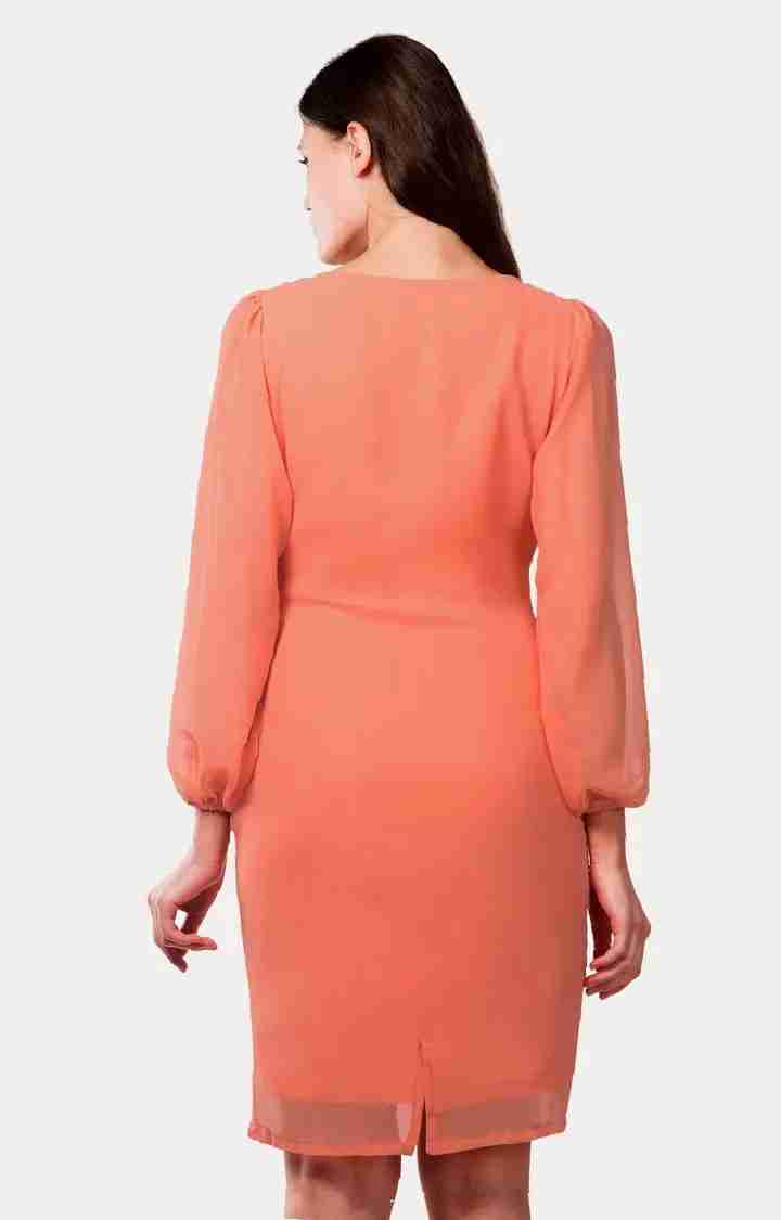 Women's Pink Cotton SolidEveningwear Sheath Dress