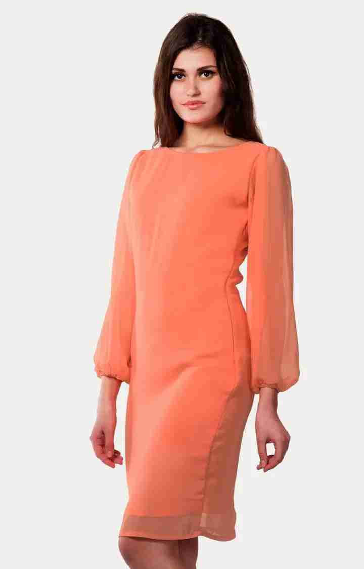 Women's Pink Cotton SolidEveningwear Sheath Dress