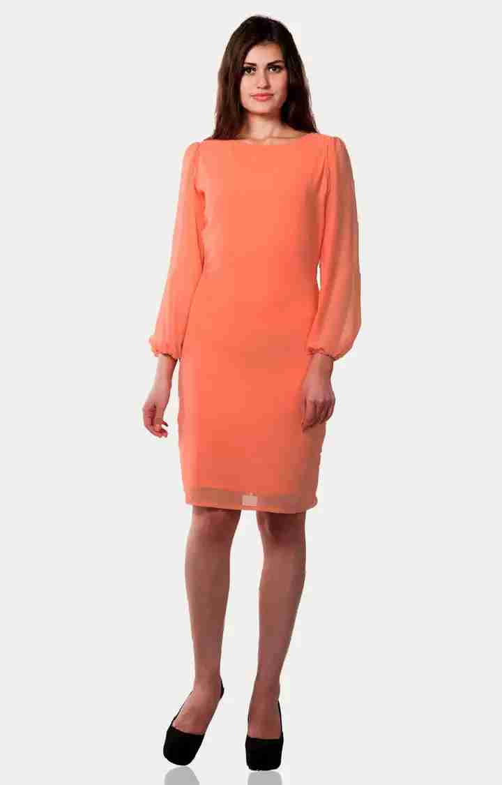 Women's Pink Cotton SolidEveningwear Sheath Dress