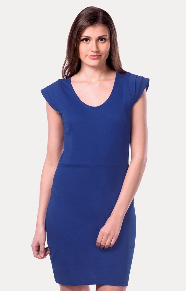 MISS CHASE | Women's Blue Viscose SolidCasualwear Sheath Dress