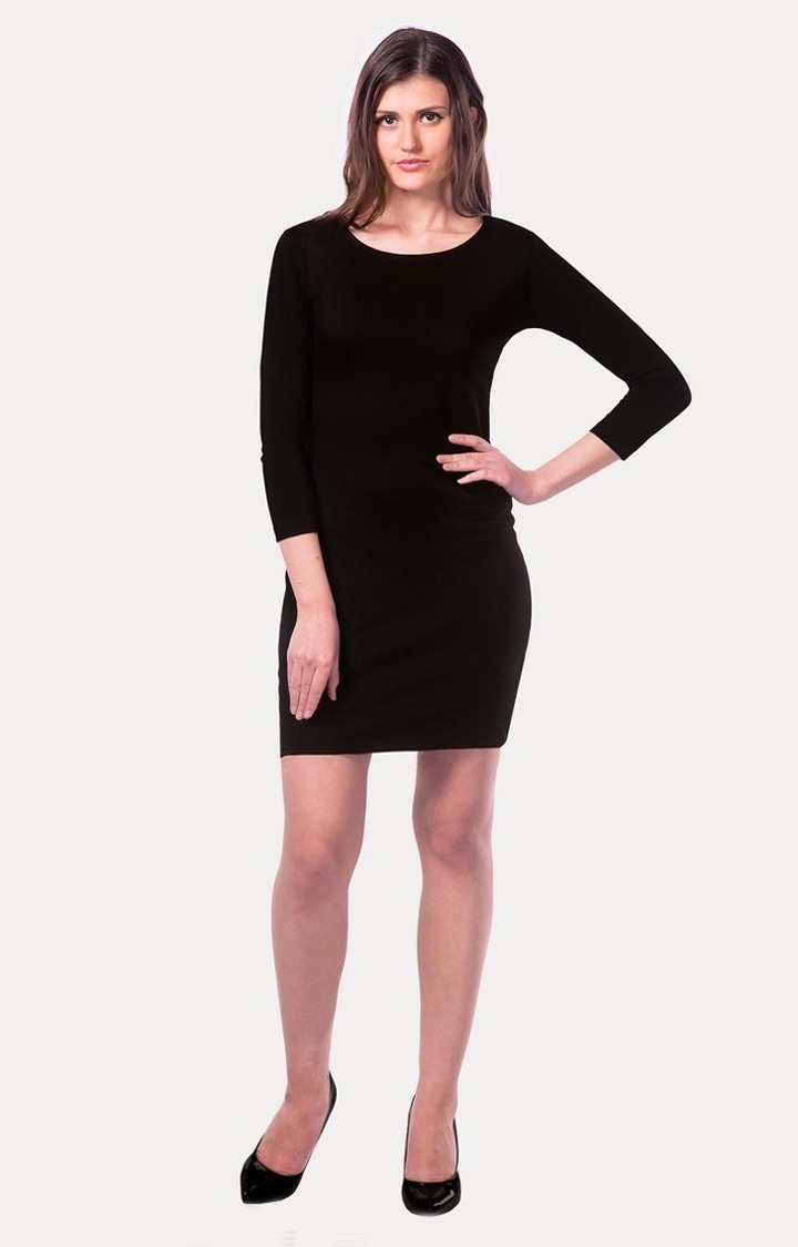 Women's Black Viscose SolidCasualwear Bodycon Dress