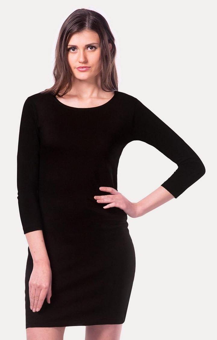 MISS CHASE | Women's Black Viscose SolidCasualwear Bodycon Dress