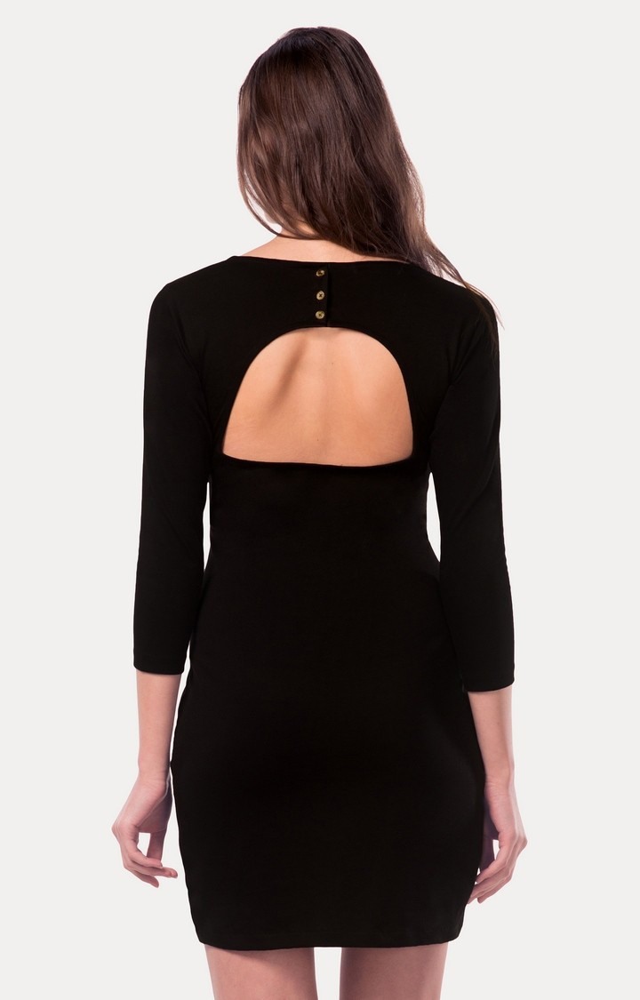 Women's Black Viscose SolidCasualwear Bodycon Dress