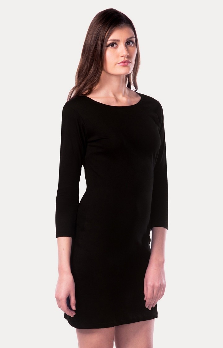 Women's Black Viscose SolidCasualwear Bodycon Dress