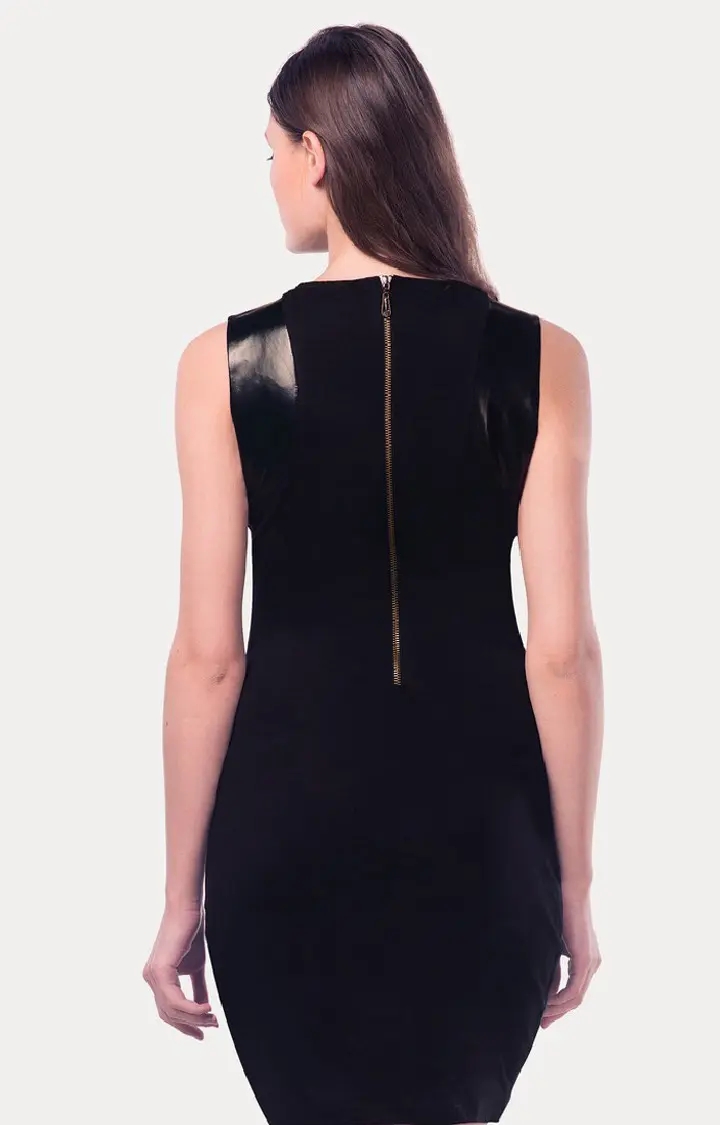 Women's Black Viscose SolidEveningwear Bodycon Dress