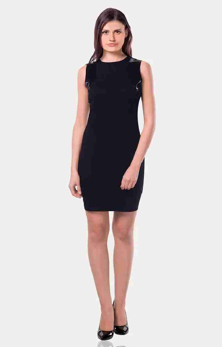 Women's Black Viscose SolidEveningwear Bodycon Dress